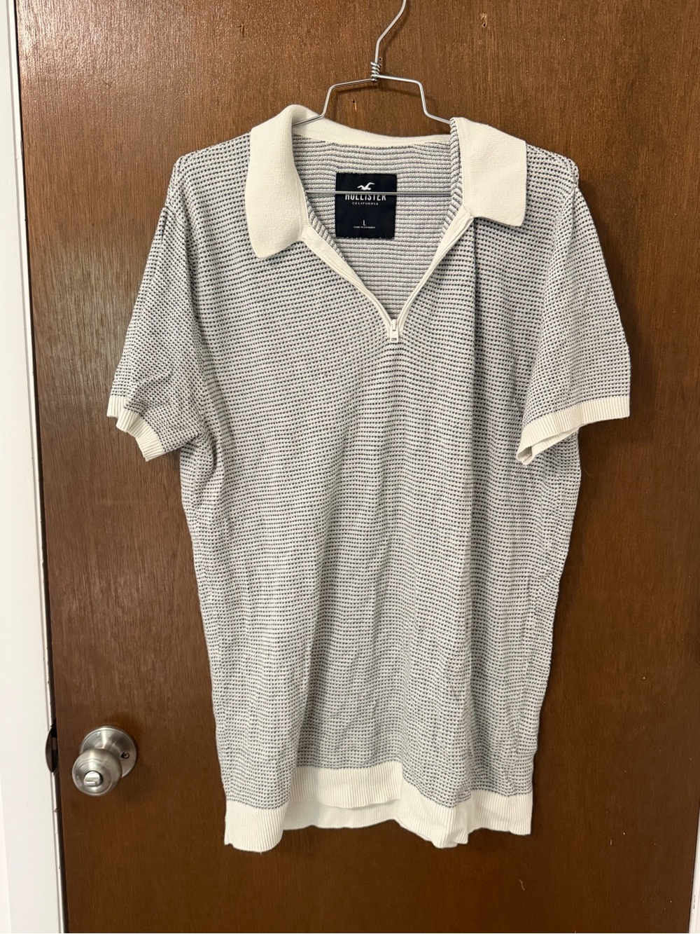 Hollister Cream and Black Knit Zip Polo